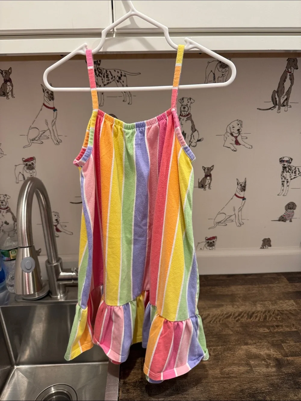 Girls Rainbow Stripe Ruffle Hem Sundress